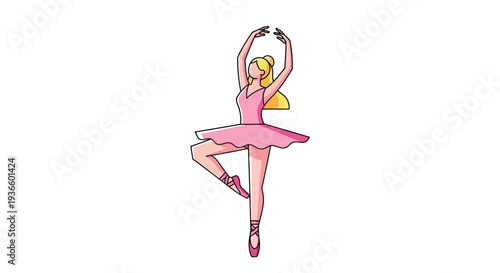 A graceful ballerina dancing on one leg with arms raised in a beautiful illustration.