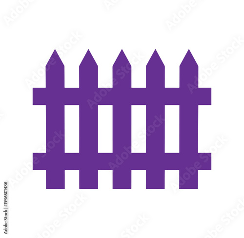 Purple picket fence with pointed tops on a white background