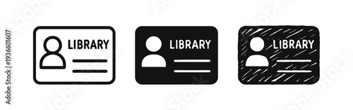 Library Card Icon Set, Member ID, Identification, and User Access Symbols