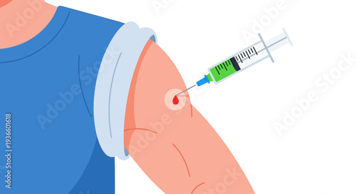 Medical professional administering an injection to a person's arm with a syringe, showcasing a healthcare procedure