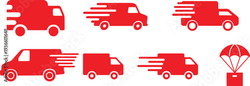 Fast Delivery Van Icons Set Vector Illustration, Shipping and Courier Service Symbols