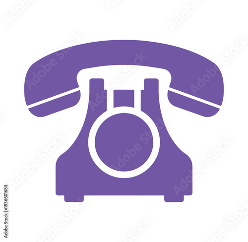 Purple rotary phone on white background