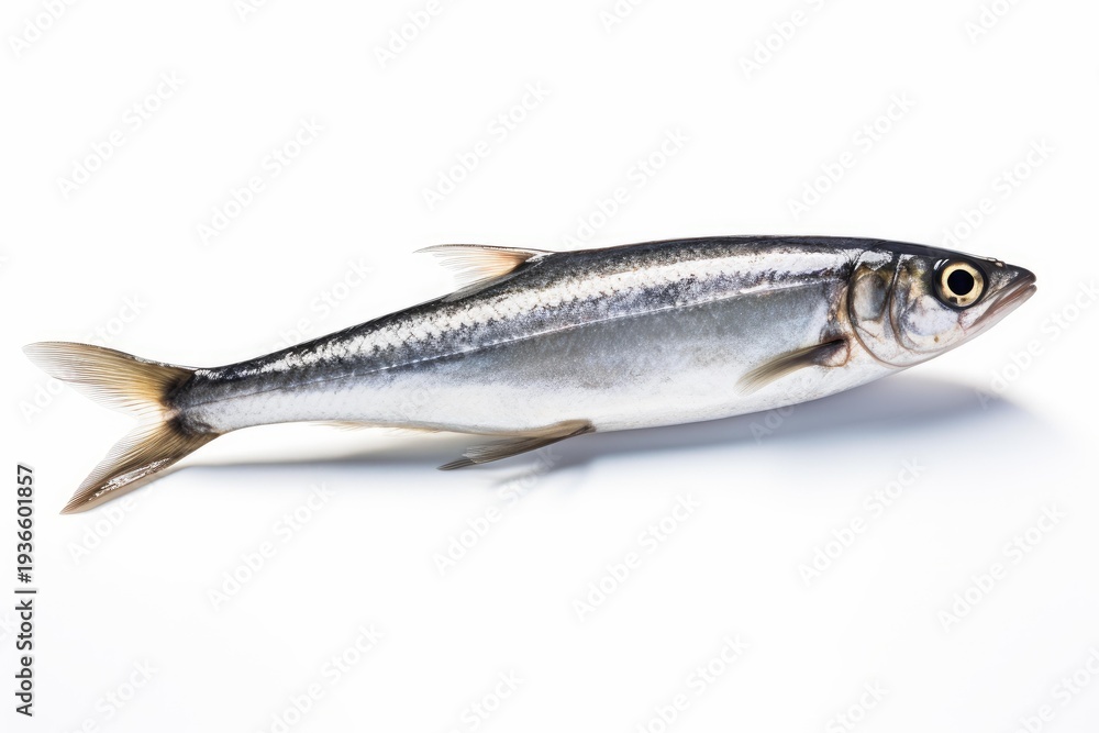 Fototapeta premium Fresh atlantic herring fish presenting a silver body on a clean white background