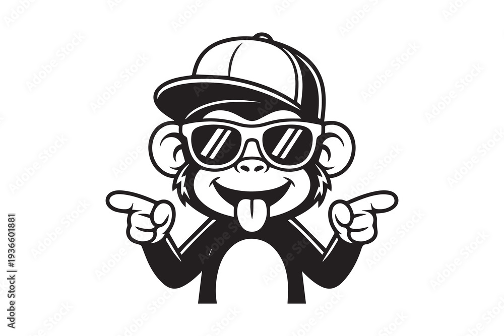 Fototapeta premium Cool Monkey Cartoon with Sunglasses and Cap illustration vector