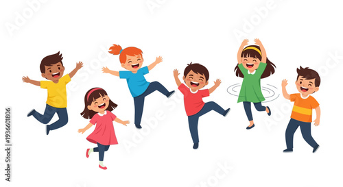 Children playing together in a joyful atmosphere with energetic movements and vibrant clothing