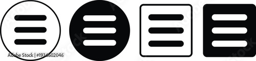 menu icon set. Website navigation symbol. Hamburger web. List menu sign.  App burger icons. three horizontal bars. Squares dots and ellipsis
