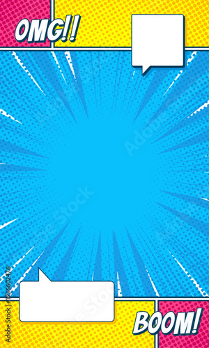 pop art comic panel background in portrait with box dialog