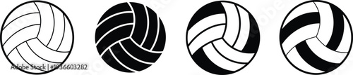 Volleyball ball icon set with outline and solid styles, sports equipment vector symbols isolated minimal athletic design collection