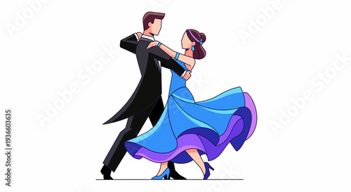 Couple dancing tango together in a studio with a dramatic pose and elegant attire
