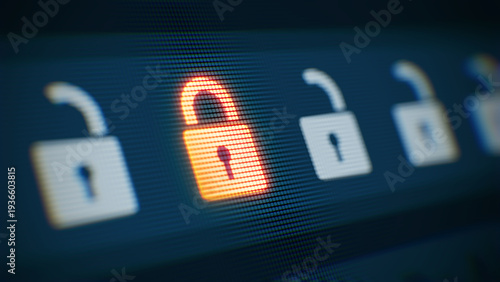 Bild auf Leinwand Open and closed padlocks - Cyber Security, Data Protection concept - 3d illustra