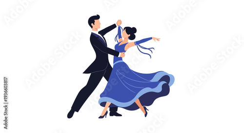 Couple dancing tango together in a dynamic pose, energetic movement, and elegant attire