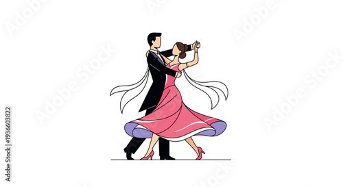 Couple Dancing Tango Together in a Studio Illustration from a Front Viewpoint