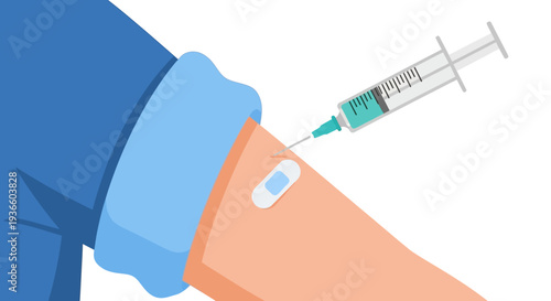 Medical professional administering vaccine to patient's arm with syringe