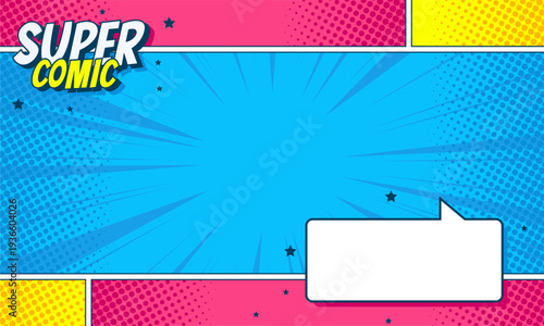 Pop Art Comic Book Style Background Template with Speech Bubble