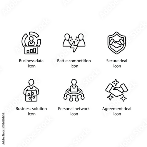 Business data, Battle competition, Secure deal, Business solution, Personal network, Agreement deal, icon