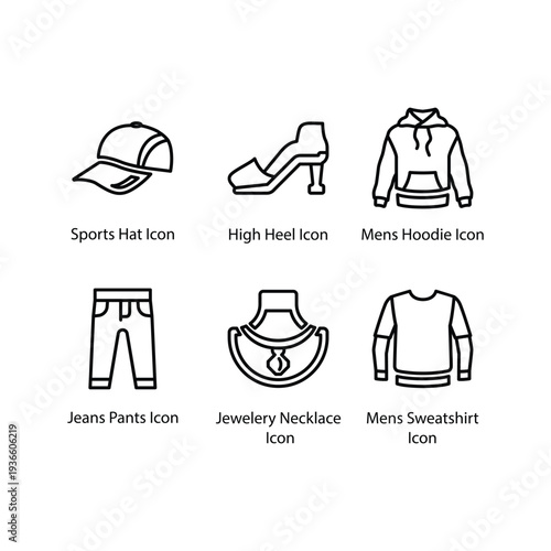 Sports Hat, High Heel, Men’s Hoodie, Jeans Pants, Jewellery Necklace, Men’s Sweatshirt, icon