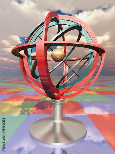 Nautisches Navigationsinstrument in einer surrealen Landschaft