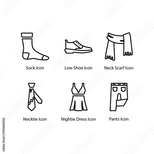 Sock, Low Shoe, Neck Scarf, Necktie, Nightie Dress, Pants, icon