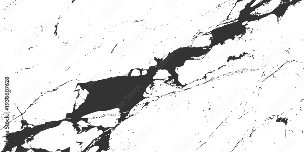 Naklejka premium Grunge vector illustration of a black and white background with ink splats, paint drips, and spray texture featuring an artistic border of messy stains and liquid blots