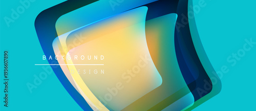Abstract geometric shapes, vibrant colors, turquoise background. Modern design elements create dynamic visual impact. Smooth gradients present depth.