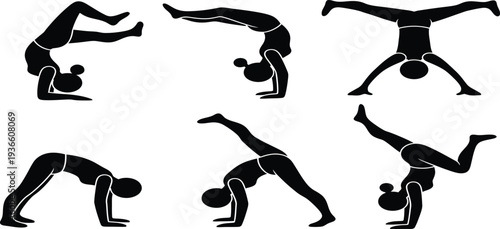 Variety of yoga inversions and handstand poses for flexibility