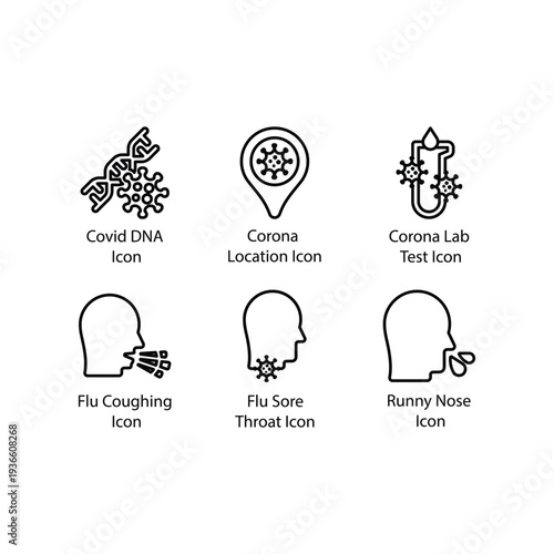 Covid DNA, Corona Location, Corona Lab Test, Flu Coughing, Flu Sore Throat, Runny Nose, icon