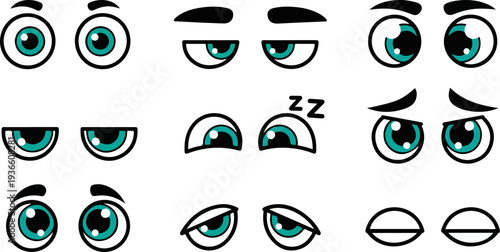 Set of 12 Cartoon Eyes Vector with Different Emotions