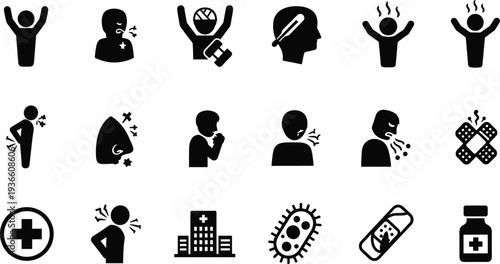 Medical Health Illness Sickness Symptoms Icons Set vector illustration