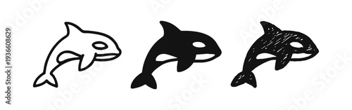 Hand Drawn Killer Whale and Orca Icon Set