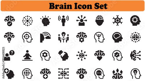 Brain Icon Set Collection on White Background