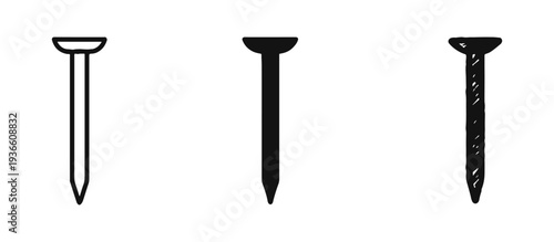 Hand Drawn Nail Construction Fastener Icon Set