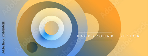 Abstract circles blend blue, orange, yellow hues. Gradient layers create depth, modern visual effect. Simple text reads background design.