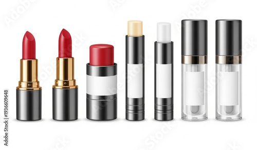 Premium Lipstick Lip Balm and Lip Gloss 3D Vector Mockup Packaging Template Isolated on White Background