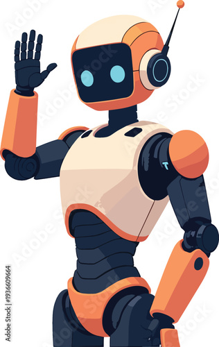 robot umanoide uomo donna che saluta stop alt vettoriale
