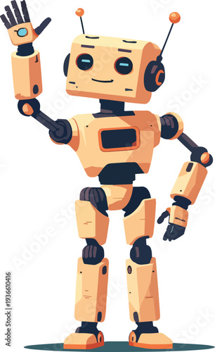 robot umanoide uomo donna che saluta stop alt vettoriale