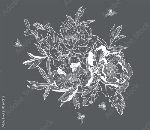  flowers and foliage. Vector illustration, bouquet.	