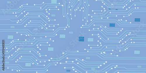 Abstract Technology Background, blue pattern with electric light, microchip, power line,Illustrations Vectors circuit board on a dark technological background.