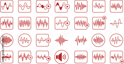 Collection of various red and black waveform graphs and charts