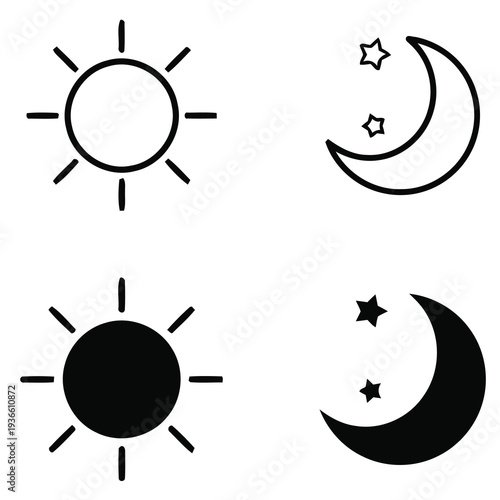 sun moon icon set vector dark mode