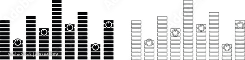 Black and white pixelated bar graphs with penguin characters