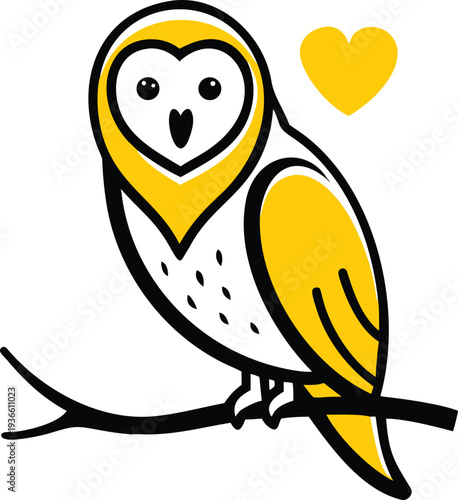 A captivating portrait of a Barn Owl, perched on a moss-covered branch, takes center stage. The owl, facing the viewer directly, showcases its heart-shaped facial disc, bright black eyes, and a slight