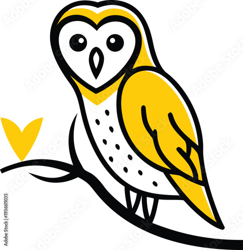 A captivating portrait of a Barn Owl, perched on a moss-covered branch, takes center stage. The owl, facing the viewer directly, showcases its heart-shaped facial disc, bright black eyes, and a slight