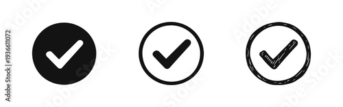 Check Mark Circle Icon Set. Affirmation and Confirmation Symbols in Multiple Styles.