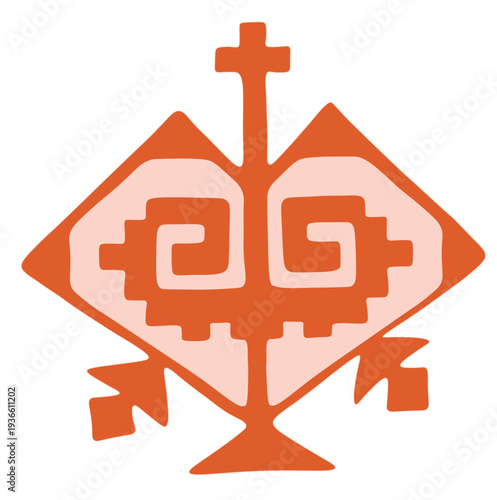 Stylized ethnic vector motif reflecting ancient ornamental shapes and symbolic folklore