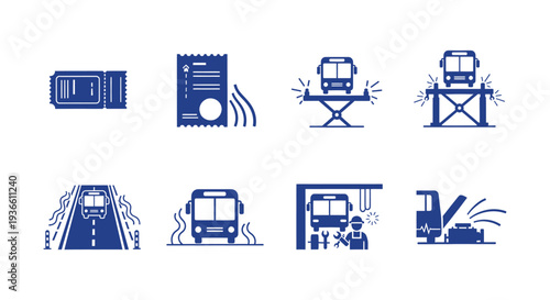 Public Transport Maintenance and Dedicated Bus Lane Icons