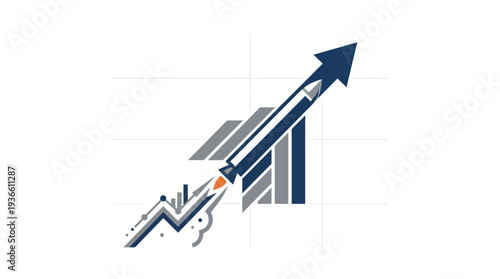 A stylized graphic depicting a rocket launching upwards with a graph-like trail, symbolizing business growth, progress, and success.