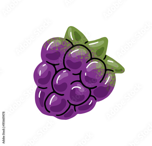 Icon of juicy blackberry with leaves. Gummy candy with berry shape and flavour. Jelly, marmalade with fruit flavor. Gelatin treat with natural taste. Flat isolated vector illustration on white