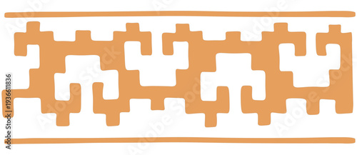 Orange geometric step border pattern with traditional ethnic tribal ornaments