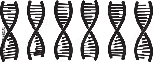 Black Solid 3D Perspective DNA Silhouettes Set of Six on White Background