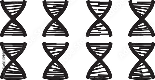 Black Solid 3D Perspective DNA Silhouettes Set of Six on White Background